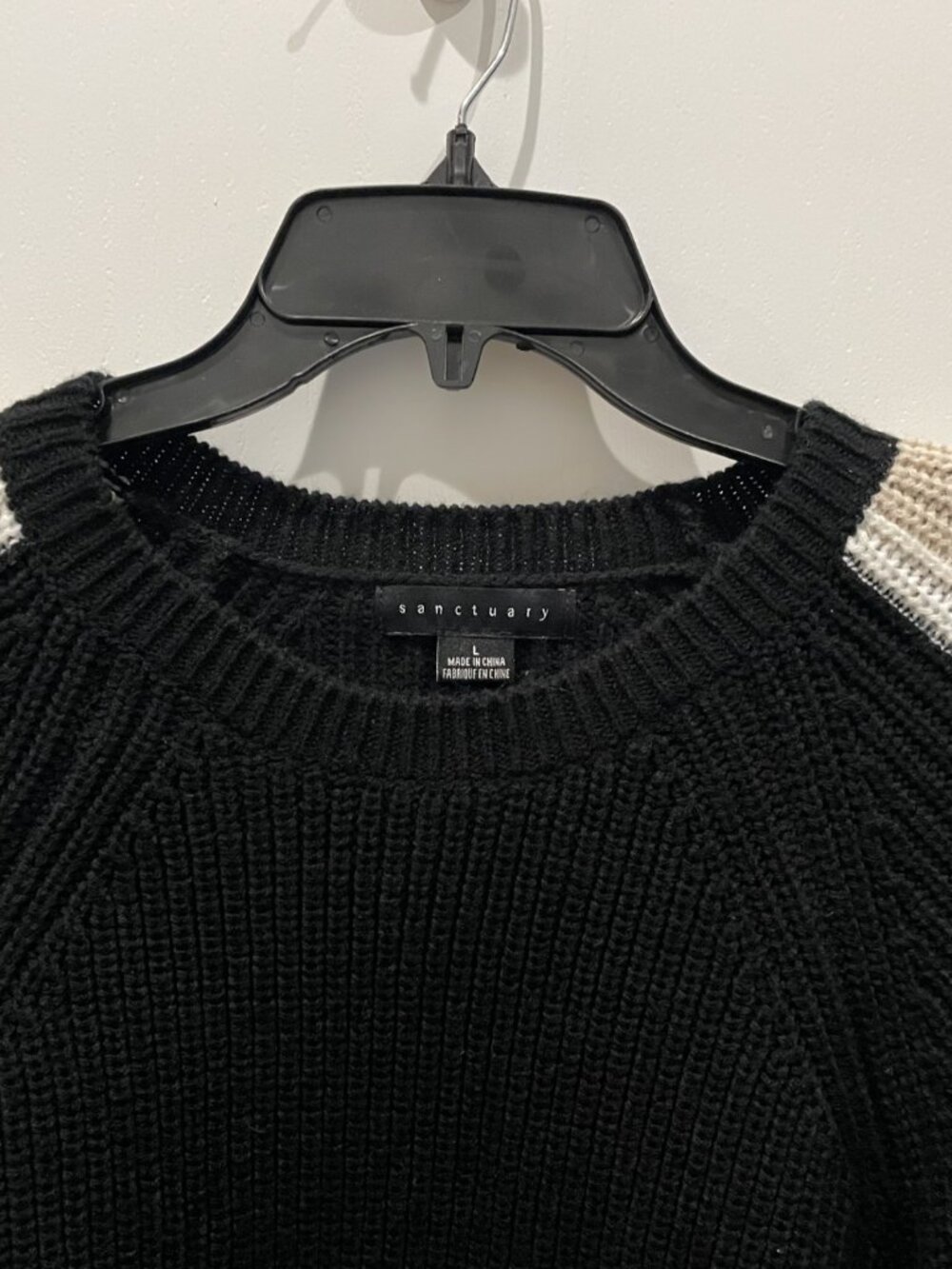Sanctuary crew neck, pullover sweater - Size Large - Black, White, & Tan - Picture 3 of 4